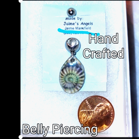 Belly Piercing Fossil & Crystal Bezel Stone - Picture 7 of 9